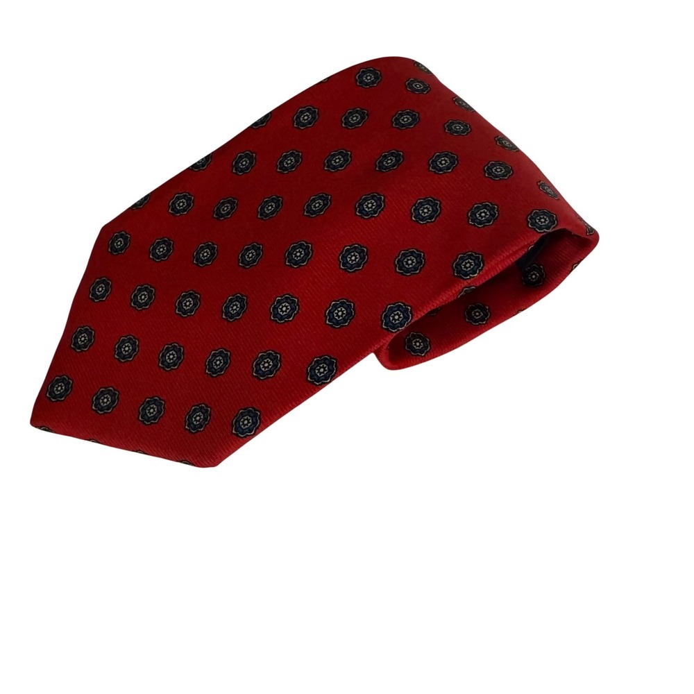 Brooks Brothers Mens Red Silk Medallion Print Classic Necktie‎ Made in USA
